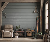 istock Home mockup, cozy barn interior background 1411773621