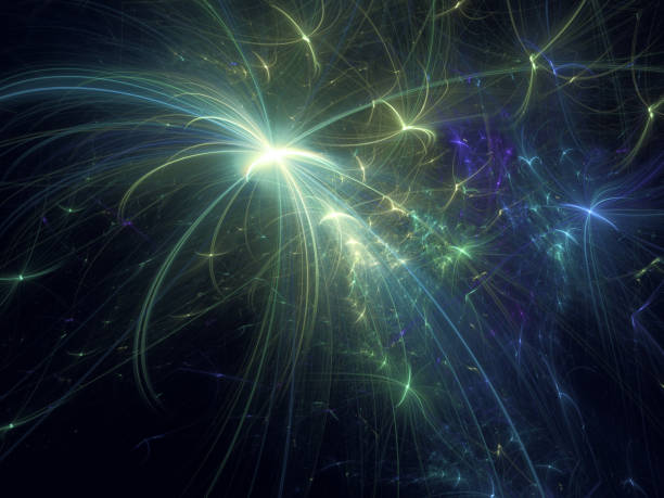 Abstract fractal art background of lights, streaks and sparks, which perhaps suggests fireworks, sparklers or fireflies.