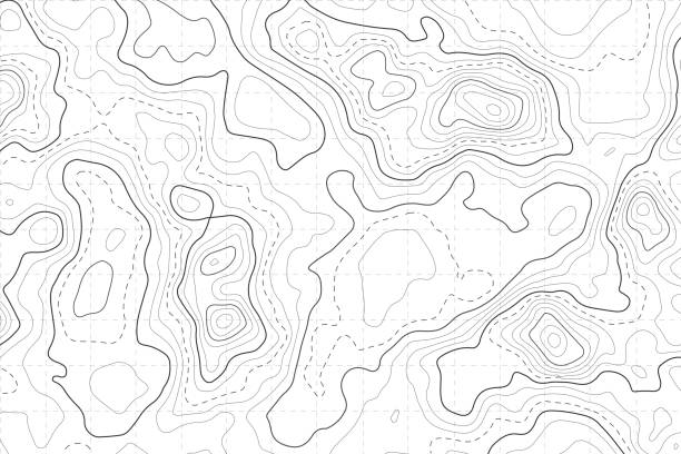 retro-topographie-karte. weiße geografische konturkarte. abstraktes gliederungsraster. - topographic map stock-grafiken, -clipart, -cartoons und -symbole