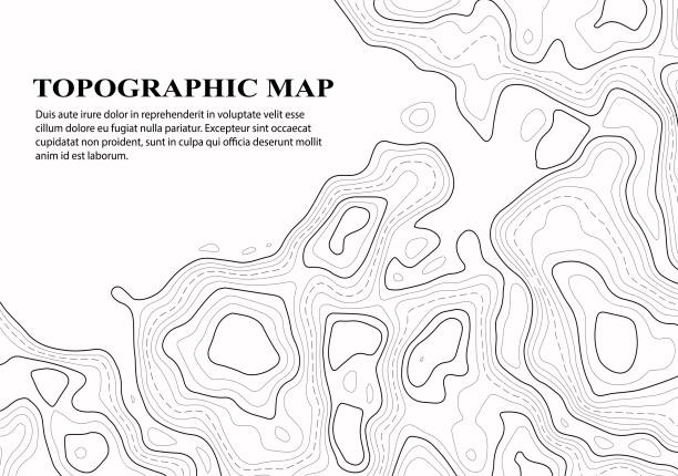 レトロな地形図。白い地理的等高線マップ。抽象的なアウトライングリッド。 - relief map topography extreme terrain mountain点のイラスト素材／クリップアート素材／マンガ素材／アイコン素材