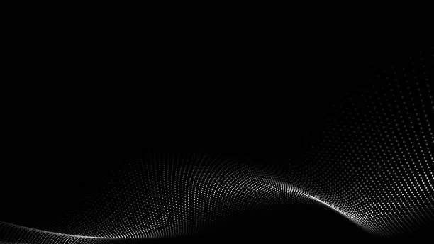 Vector illustration of Abstract futuristic wave with moving dots. Flow of particles. Vector cyber technology illustration.