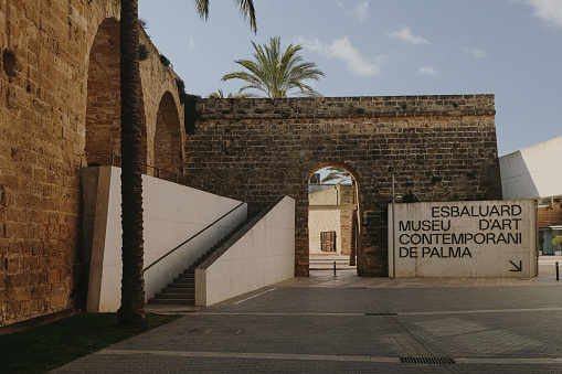 Palma de Mallorca, Spain- February 20, 2022: The main entrance to Es Baluard Museum of Contemporary Art of Palma.