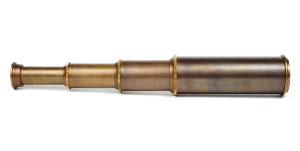 Vintage telescope spyglass isolated on white background.