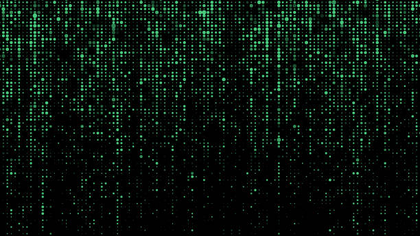 цифровая векторная зеленая матрица. футуристические точки фона. кибер текстуры с частицами разного размера. технологическая иллюстрация. - data exchanging green abstract stock illustrations