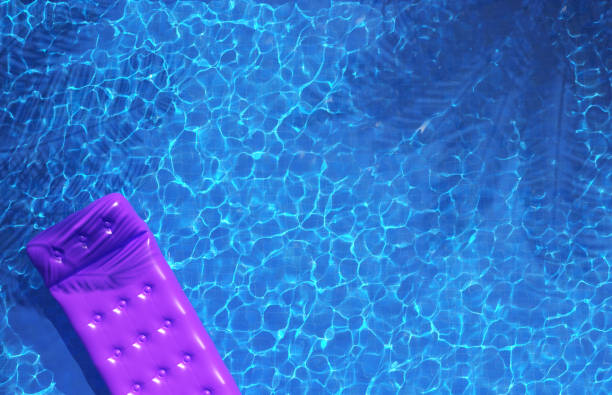 Clear water in swimming pool with inflatable mattress. Top view, 3d illustration