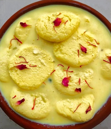 Kesar(saffron)  Rasmalai close-up Indian sweet dish