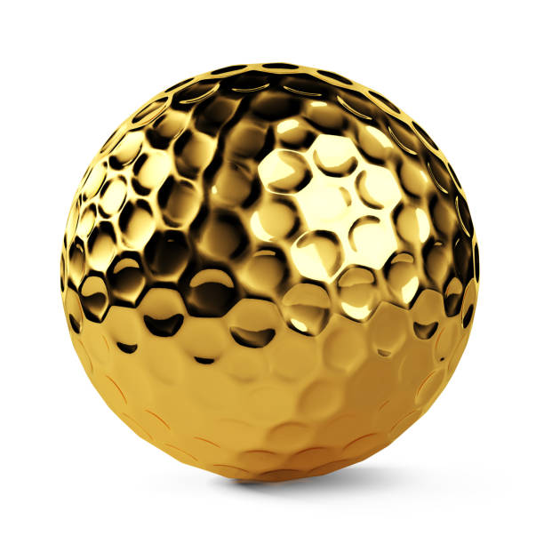 istock Golden golf ball isolated on a white background. Clipping path included. 1411786811
