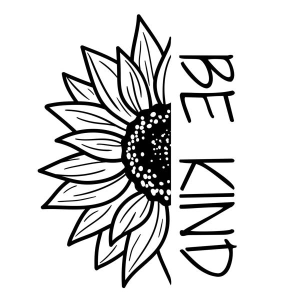 Sunflower Be Kind. Outline drawing. Line vector illustration.  Isolated on white background. Good for posters, t shirts, postcards. Sunflower Be Kind. Outline drawing. Line vector illustration.  Isolated on white background. Good for posters, t shirts, postcards. helianthus stock illustrations