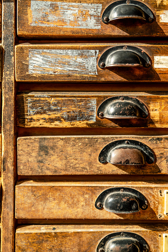 Vintage typeface wooden case drawers