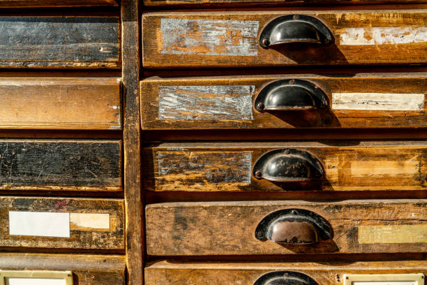 istock Vintage typeface wooden case drawers 1411790007