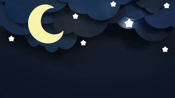 istock 3d Paper cut Clouds,Moon and Stars on Night Sky Blue Background.Sale Header or Voucher Template with Gold Moon,Good night and sweet dreams banner.Place for text.3D rendering illustration 1411792413