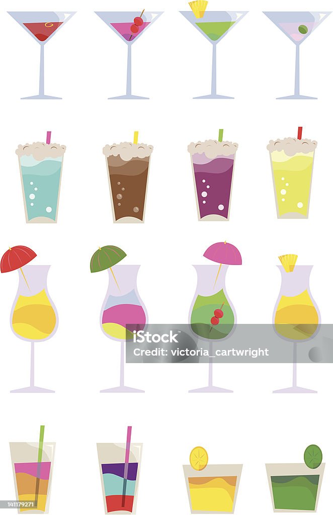 Summer Cocktail Illustration A collection of colourful summery party cocktails, all grouped and easily editable in EPS 8 format. Blue Hawaiian stock vector