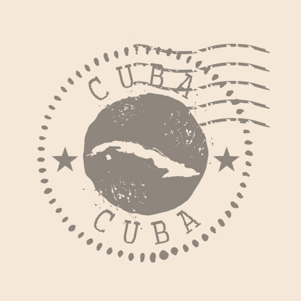 쿠바의 우표 우체국. 지도 실루엣 고무 씰.  디자인 레트로 여행. 당신의 디자인을위한 지도 쿠바 그런지의 인감.  eps10 - circle rubber stamp star shape grunge stock illustrations