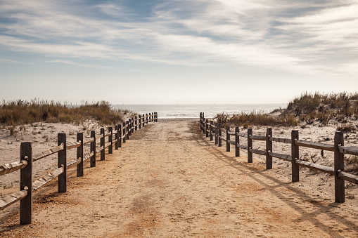 Walkway to the beach on a beautiful summer day