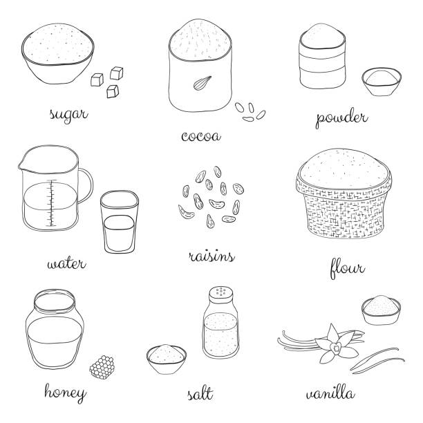 набор ингредиен�тов для приготовления каракуля. - raisin stock illustrations