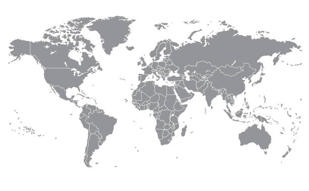 peta dunia terperinci dengan negara-negara yang terbagi dengan latar belakang transparan - peta dunia ilustrasi stok
