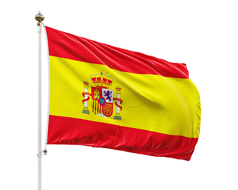 Flag of Spain isolated on white background. Clipping path included. 3D illustration.