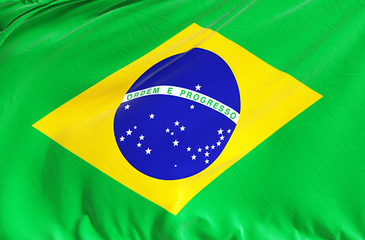 Brazilian flag. Banner of Brazilia. 3D illustration.