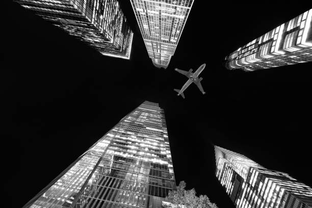 istock Airplane over skyscrapers, Hudson Yards. 1411814703