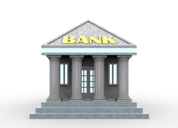 istock 3d illustration. Stylized isolated bank building icon. 1411815579