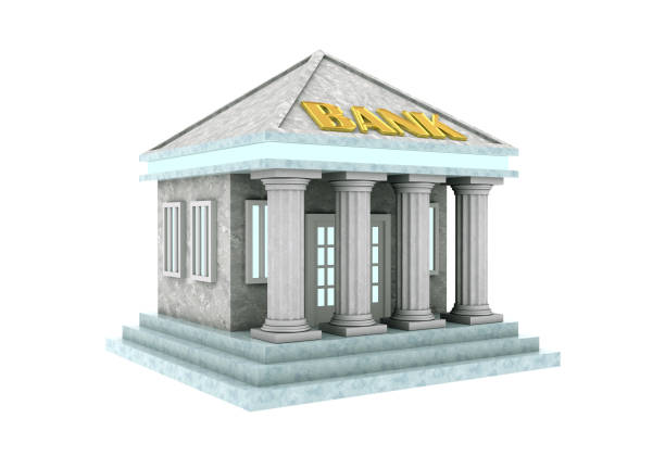 istock 3d illustration. Stylized isolated bank building icon. 1411815583