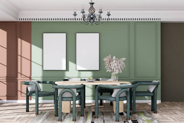 istock Mock up poster frame in modern interior background dining room 1411815664