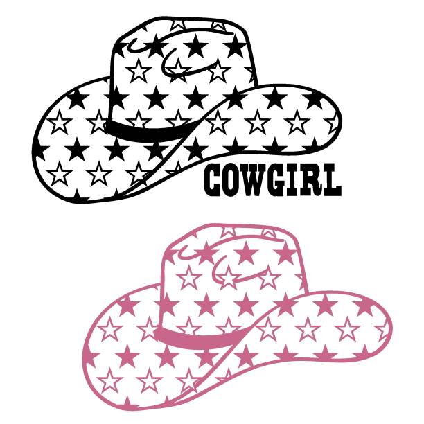 Cowboy hat with stars decoration. Vector Western Cowgirl hat with stars isolated on white. Cut file Hand drawn illustration Cowboy hat with stars decoration. Vector Western Cowgirl hat with stars isolated on white. Cut file Hand drawn illustration country fashion stock illustrations