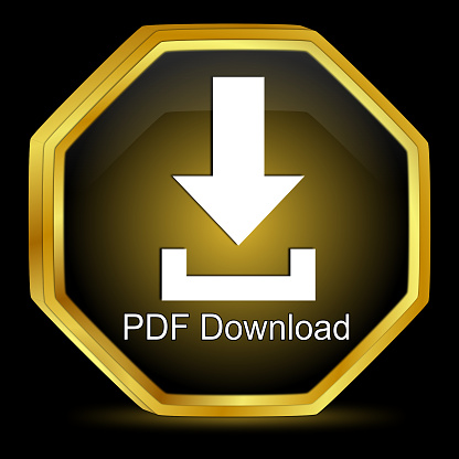 PDF Download button gold on black background - 3D illustration