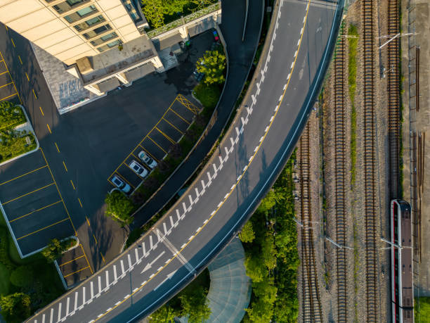 istock Subway train and viaduct from drone perspective 1411818273