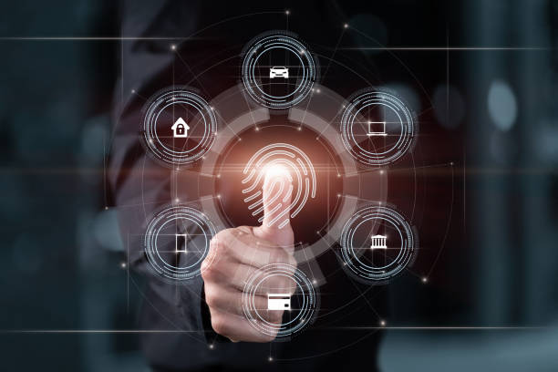 istock Unlocking with fingerprint devices and bank accounts. 1411820101