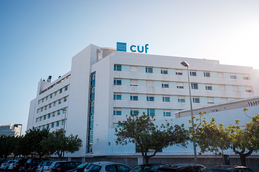 Lisbon , Portugal; 30 July 2022: General view of the Cuf Descobertas Hospital building