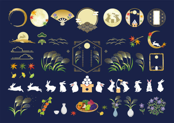 bildbanksillustrationer, clip art samt tecknat material och ikoner med illustration of moon viewing
tsukimi, illustration, japanese silver grass, autumn, month, rabbit - september illustrationer
