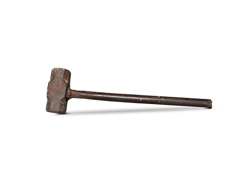 old hammer on a white background