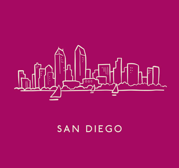 San Diego Skyline Sketch Hand drawn cartoon sketch of the skyline of San Diego, California san diego stock illustrations