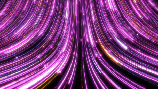 istock Abstract pink purple motion glow light trail with particles background. 1411824843