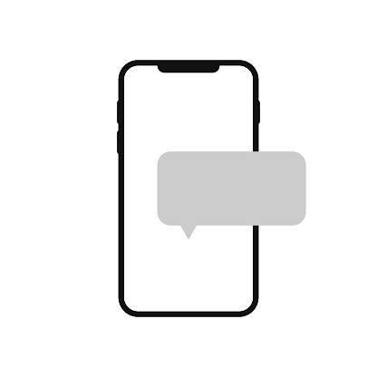 Smartphone message interface template. Telephone witch speech bubble. Mobile phone with text chat mockup. SMS notification in vector