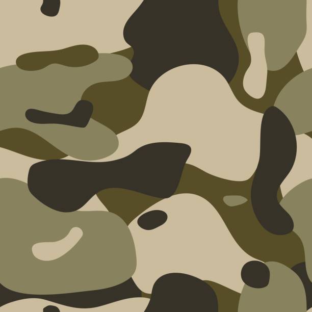 istock Camouflage seamless pattern, green black and khaki color vector background, army theme 1411828843