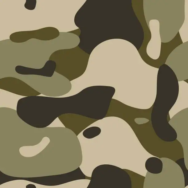 Vector illustration of Camouflage seamless pattern, green black and khaki color vector background, army theme