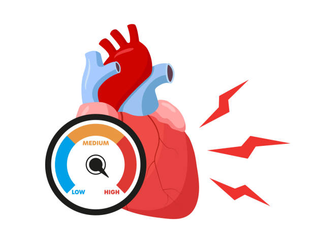 ilustraciones, imágenes clip art, dibujos animados e iconos de stock de ilustración vectorial de hipertensión o taquicardia. icono de presión arterial alta. - hipertension
