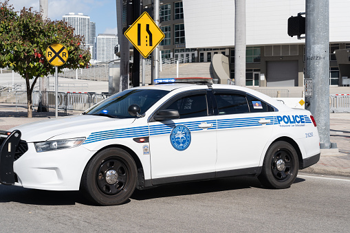 Miami, Fl, USA - January 2, 2022: A Police car in Miami, Fl, USA.