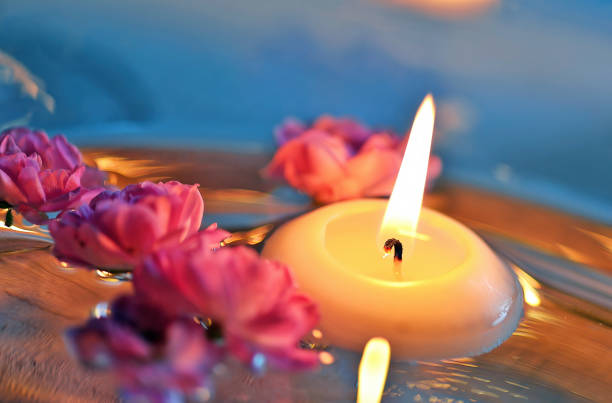 istock Centerpiece with water flowers and floating candles 1411832753
