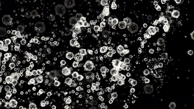 Abstract fluid organic look cells, dust particles moving. Depth of field, 4k motion graphic.