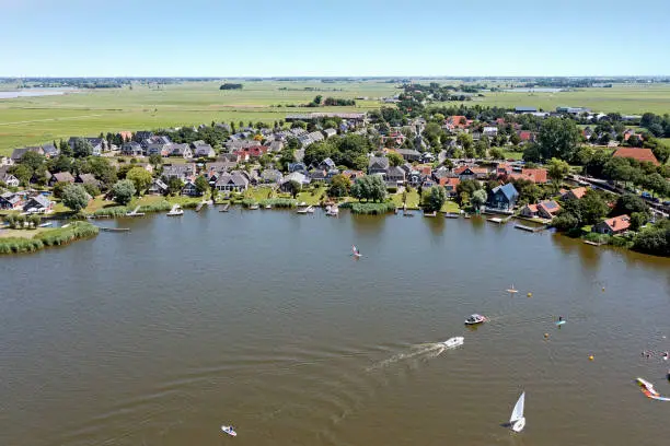 Aerial from the village Oudega in Friesland the Netherlands