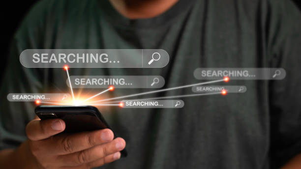 istock Businessman working with mobile phone virtual screen browser search bar, data search technology search engine optimization 1411837230