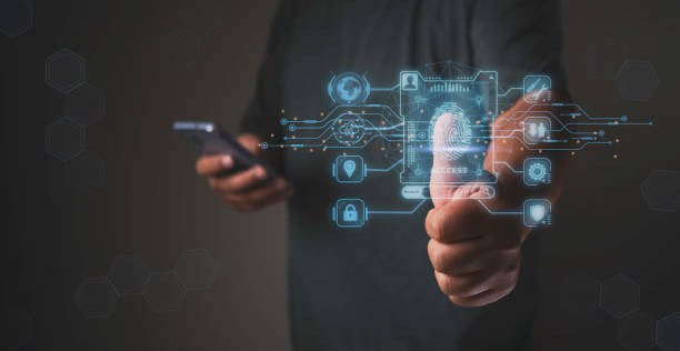 istock Businessman using mobile phone protecting business and financial data with virtual graphic data information diagram network connection. Innovation technology 1411837259
