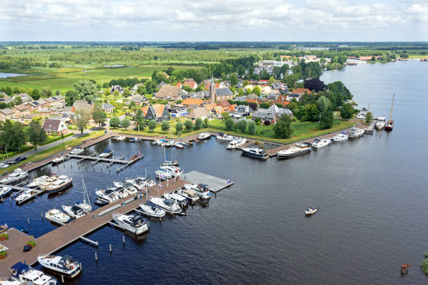 Aerial from the city Earnewoude in Friesland the Netherlands stock photo