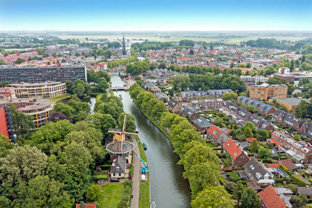 Aerial from the city Weesp in Noord Holland the Netherlands stock photo