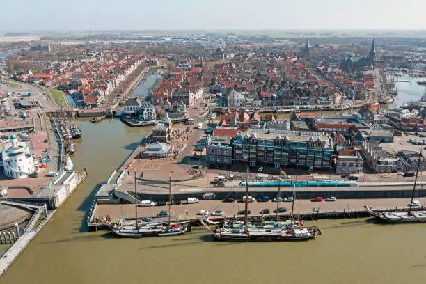 Aerial from the city Harlingen in Friesland the Netherlands