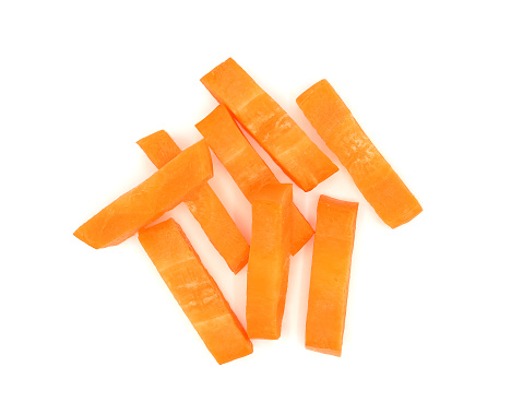 Carrot sticks isolated on white background. Top view