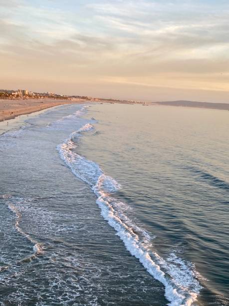 santa monica beach from above, california, usa - santa monica fotos imagens e fotografias de stock